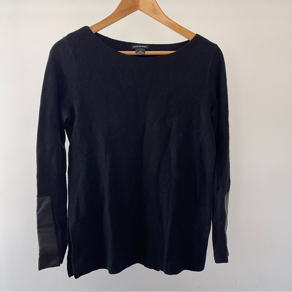 Club Monaco Black Long Sleeve Top with Leather Details Size S - Picture 4 of 5